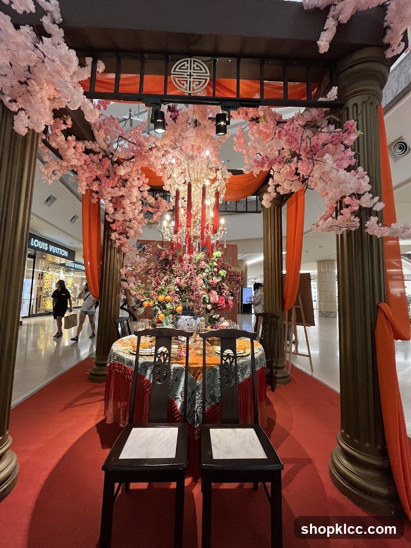 Decorative Display with Cherry Blossoms and Table Setting