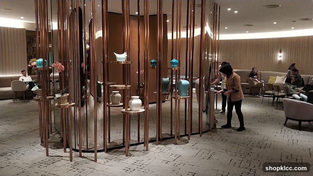 Interior of a lounge with decorative vases