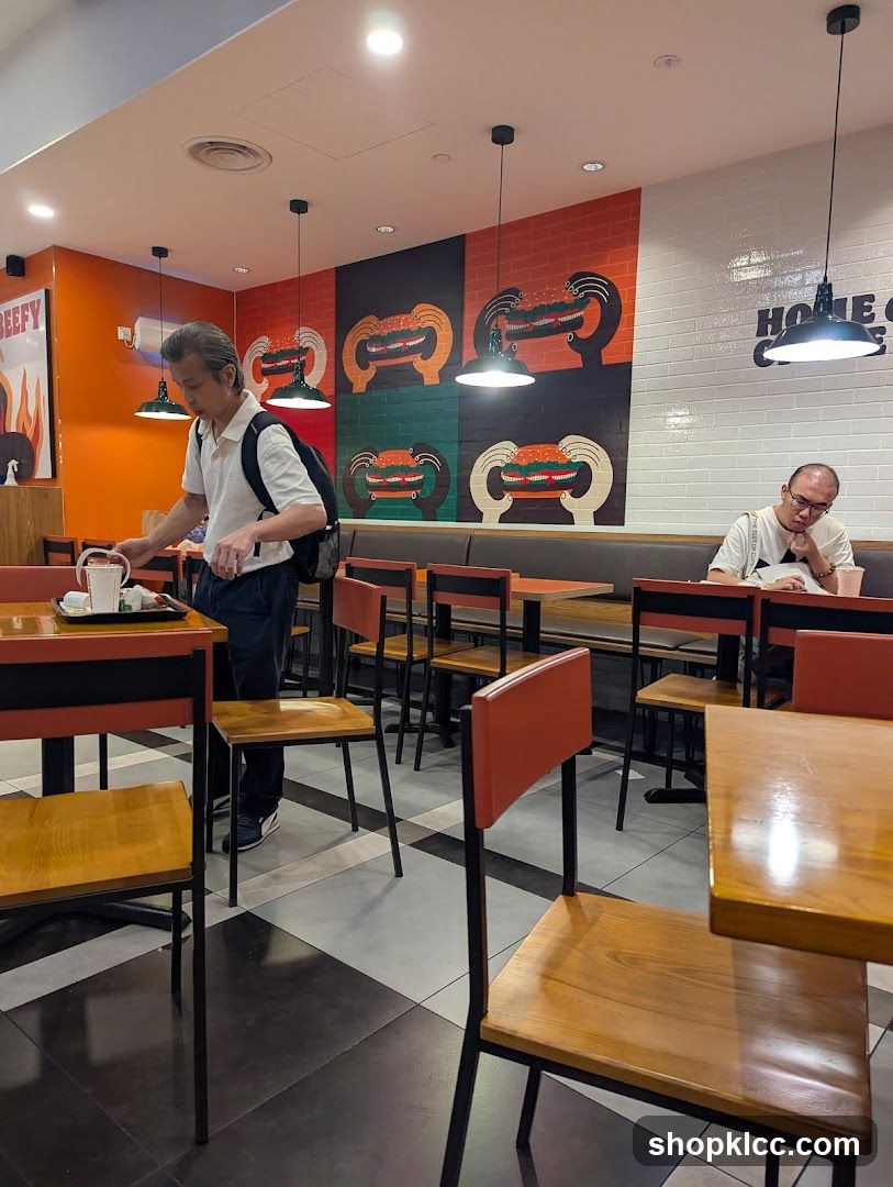 Restaurant Interior with Pop Art Burger Mural