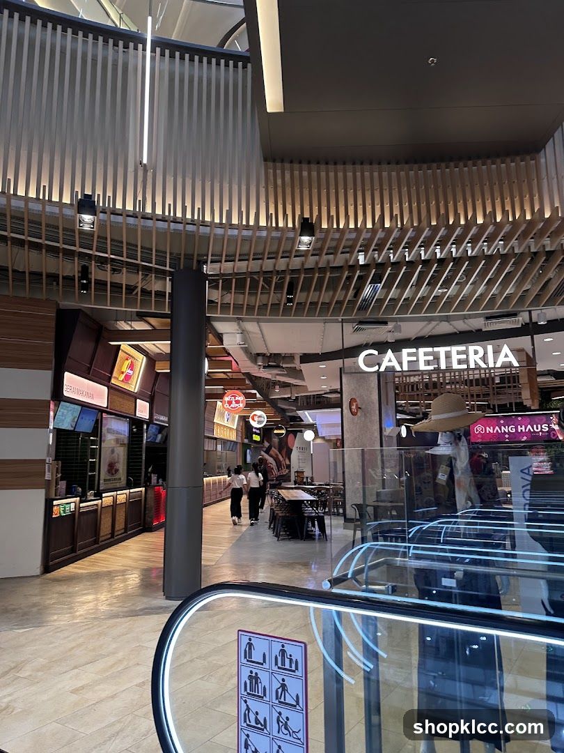 Food court interior with cafeteria sign