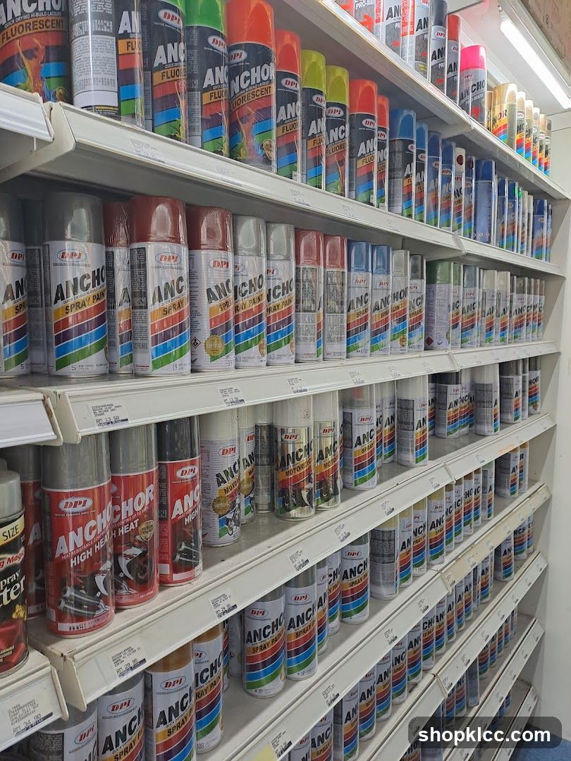Shelves of Spray Paint Cans
