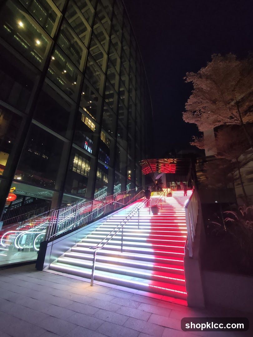 Illuminated Staircase at Night