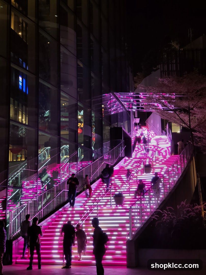 Illuminated Staircase at Night