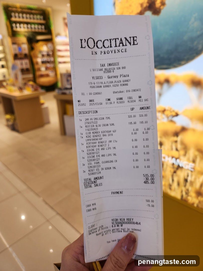 L'Occitane Tax Invoice