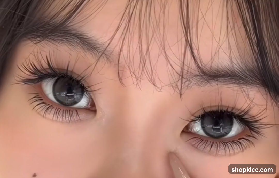 Close-up of eyes with contact lenses