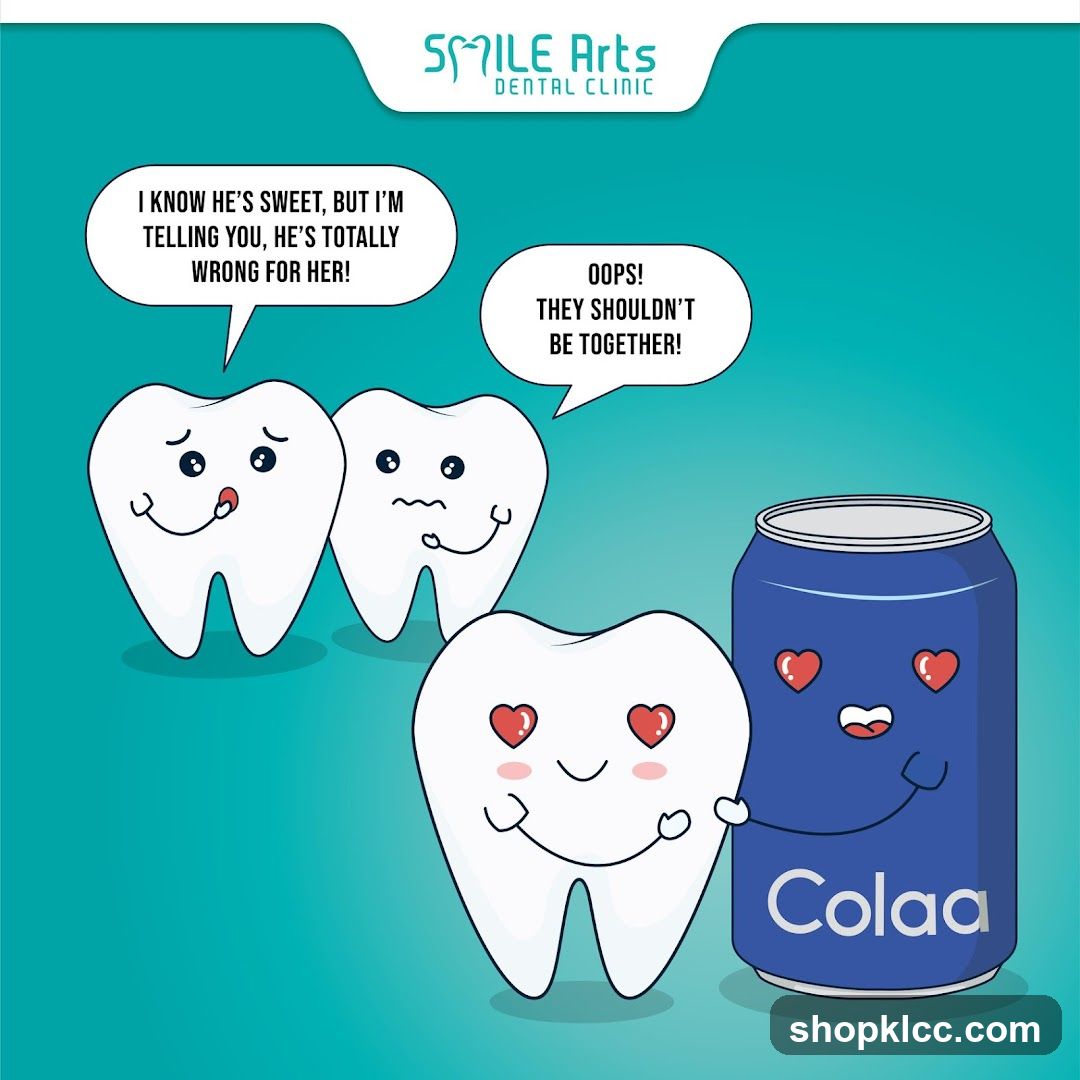 Dental Clinic Ad with Tooth Characters and Cola Can