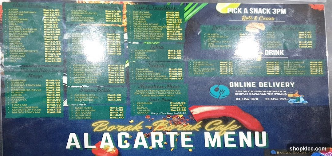Borak Borak Cafe Alacarte Menu
