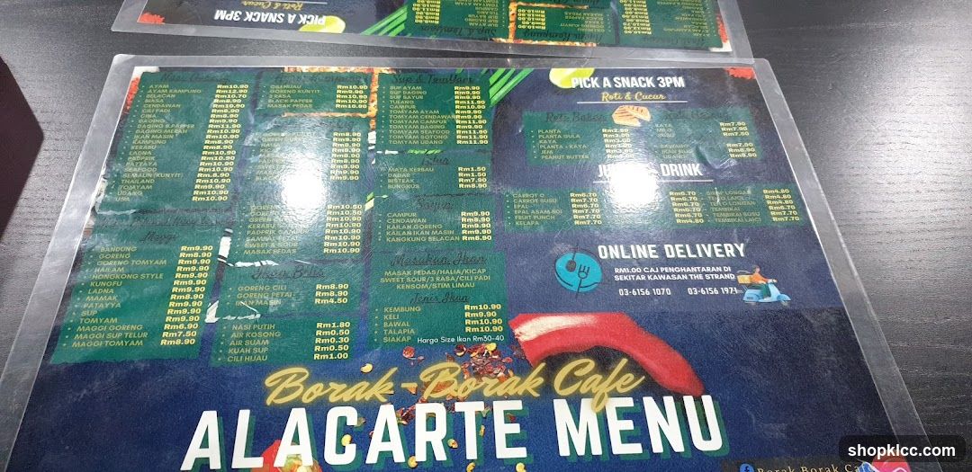 Borak Borak Cafe Alacarte Menu