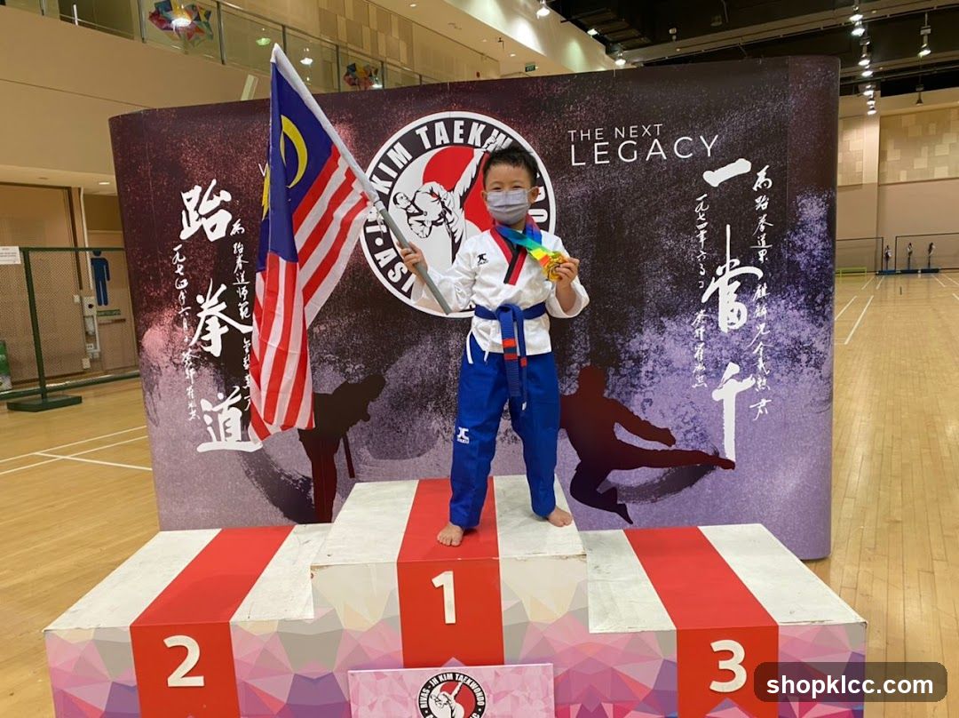 Taekwondo Champion with Medal and Flag