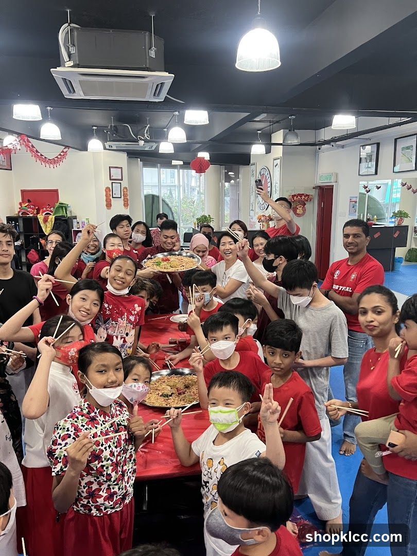 Group celebrating with food