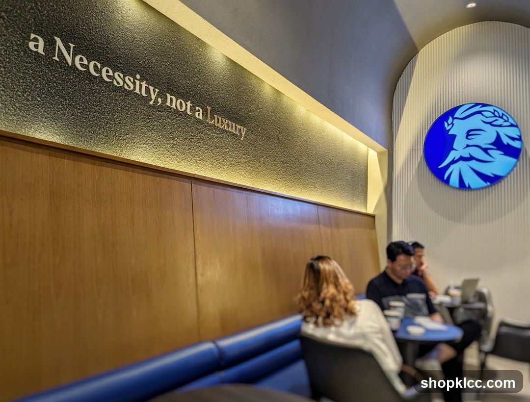 Interior of a cafe with a quote and logo