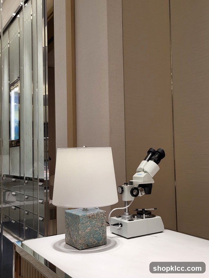 Desk Setup with Lamp and Microscope