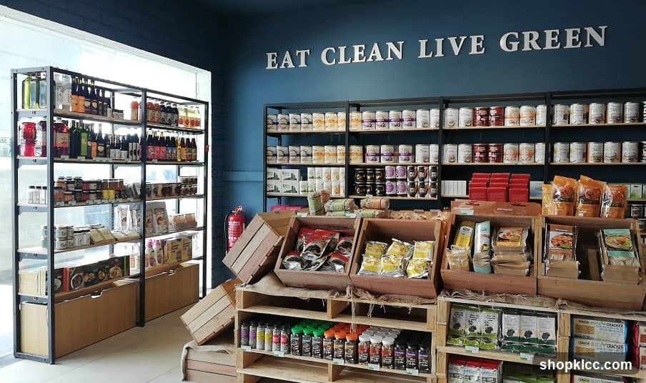 Grocery Store Interior with Shelving and Products