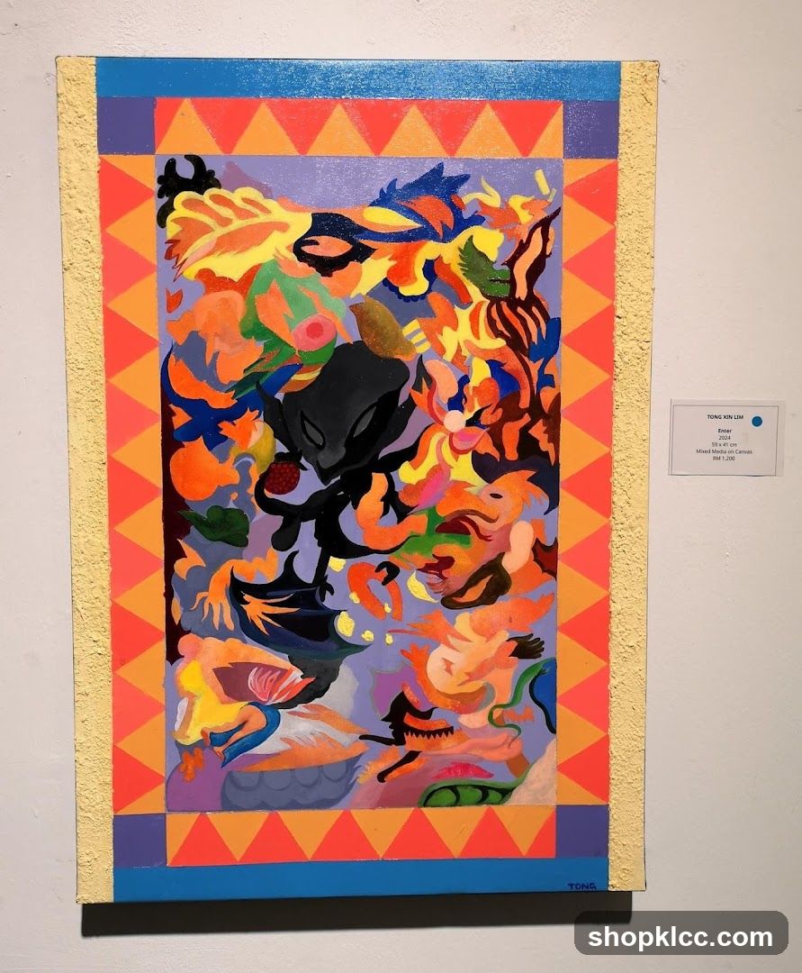 Abstract colorful painting with geometric border