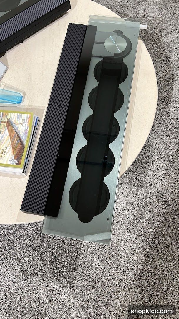 Modern audio equipment on a coffee table