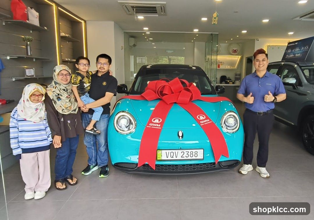 Family Poses with New Car