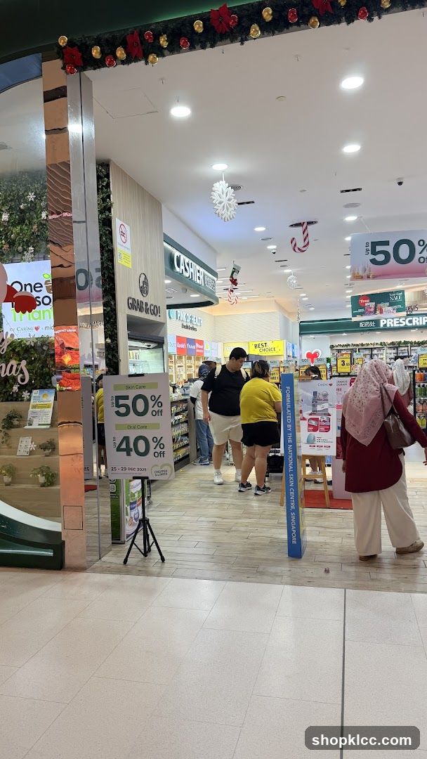Storefront with Christmas Decorations and Sale Signs