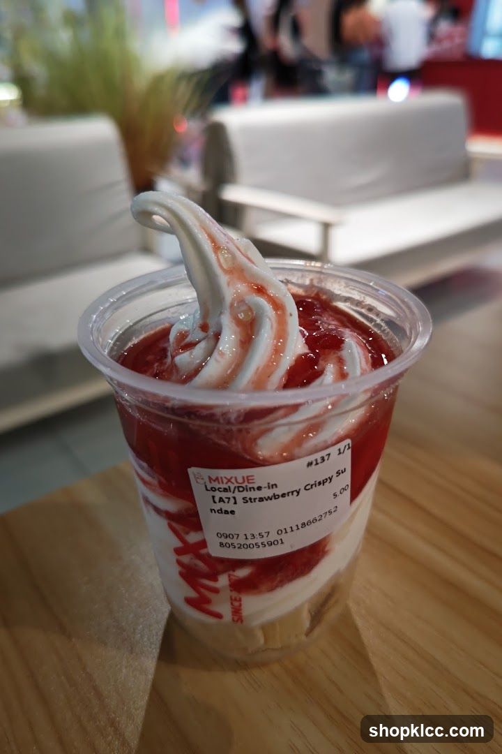 Strawberry Crispy Sundae at MIXUE