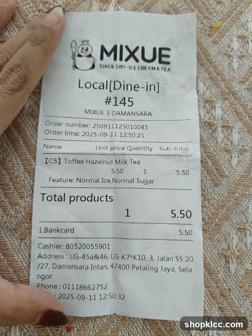 Mixue Receipt