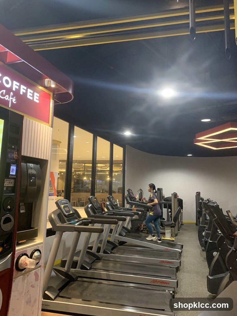 Gym Treadmills and Coffee Sign