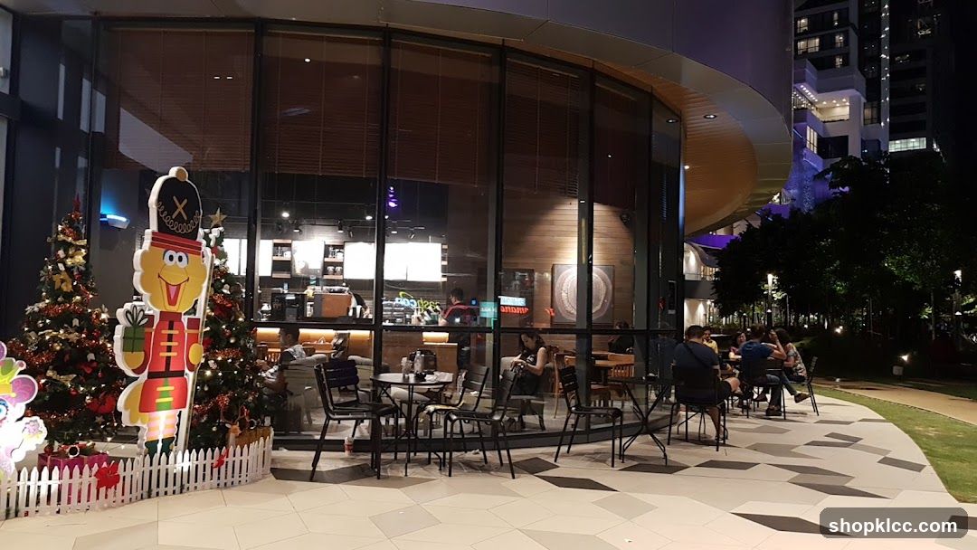 Outdoor seating area with Christmas decorations