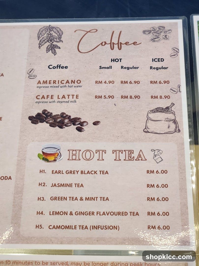Coffee and Hot Tea Menu