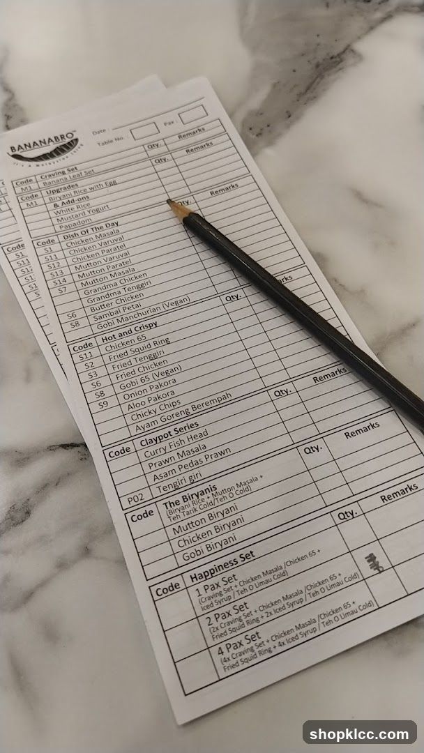 BANANABRO Menu