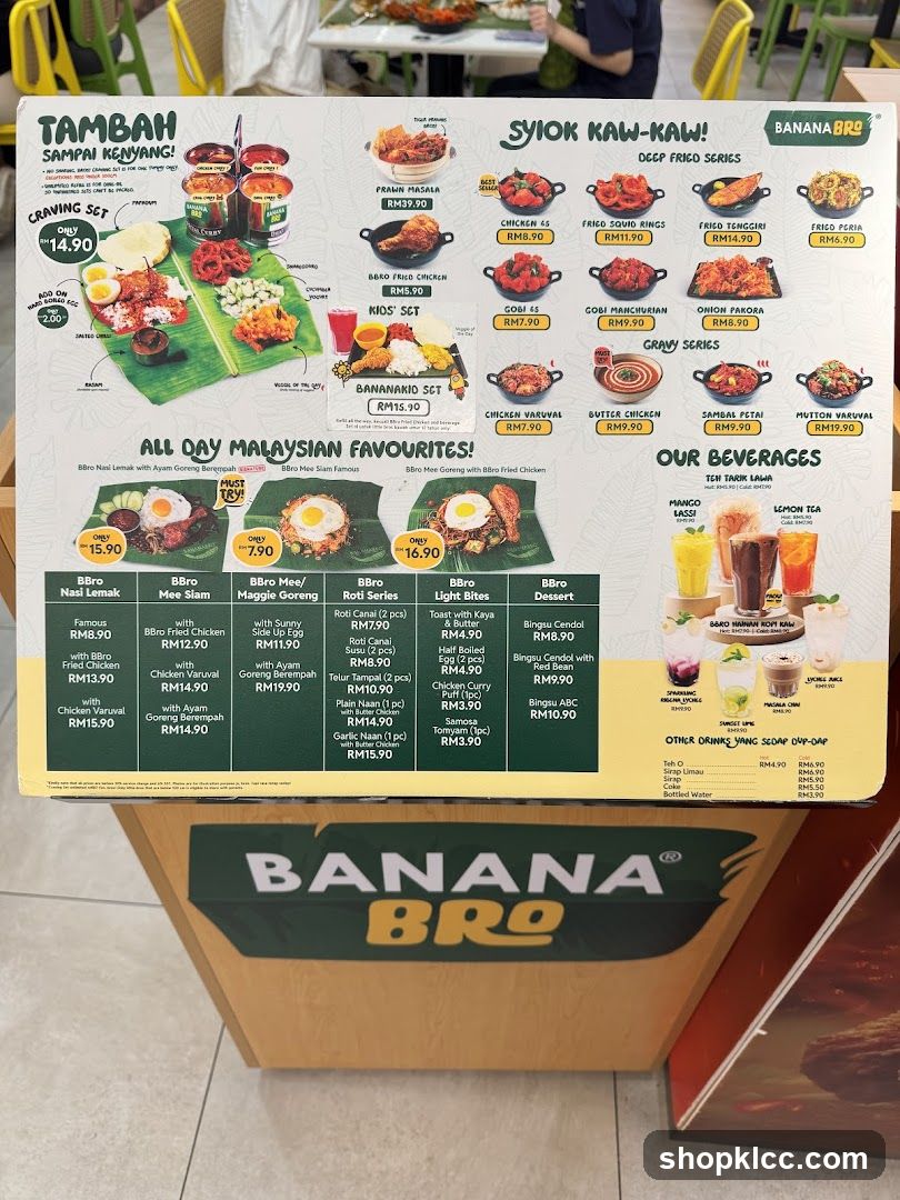 Banana Bro Menu