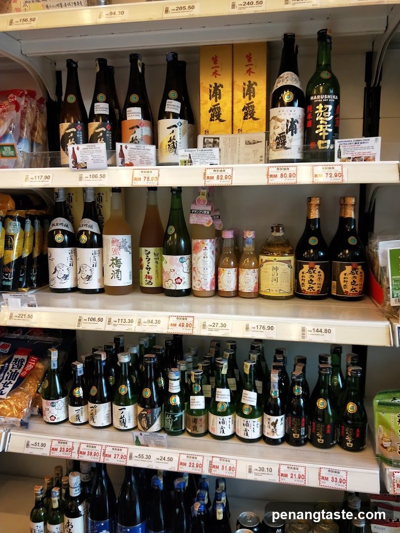 Bottles of Sake on Shelves