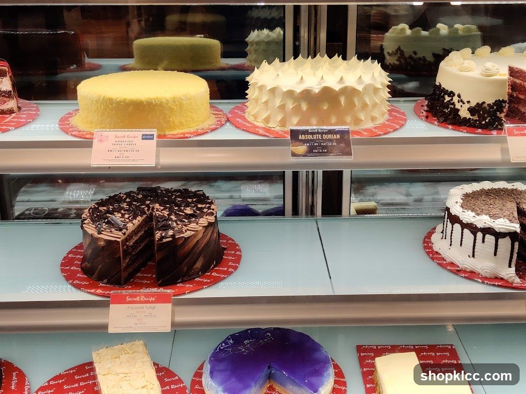 Cakes in a display case