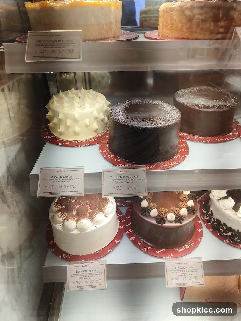 Cakes in a display case