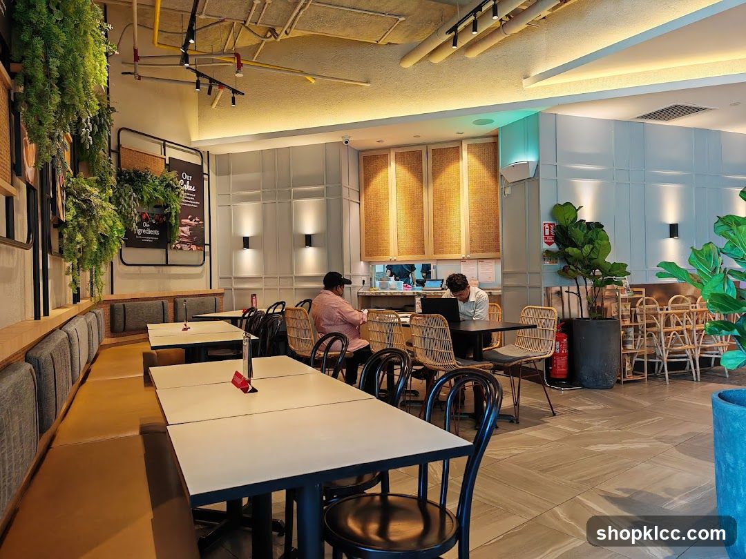 Cafe Interior with Seating and Plants