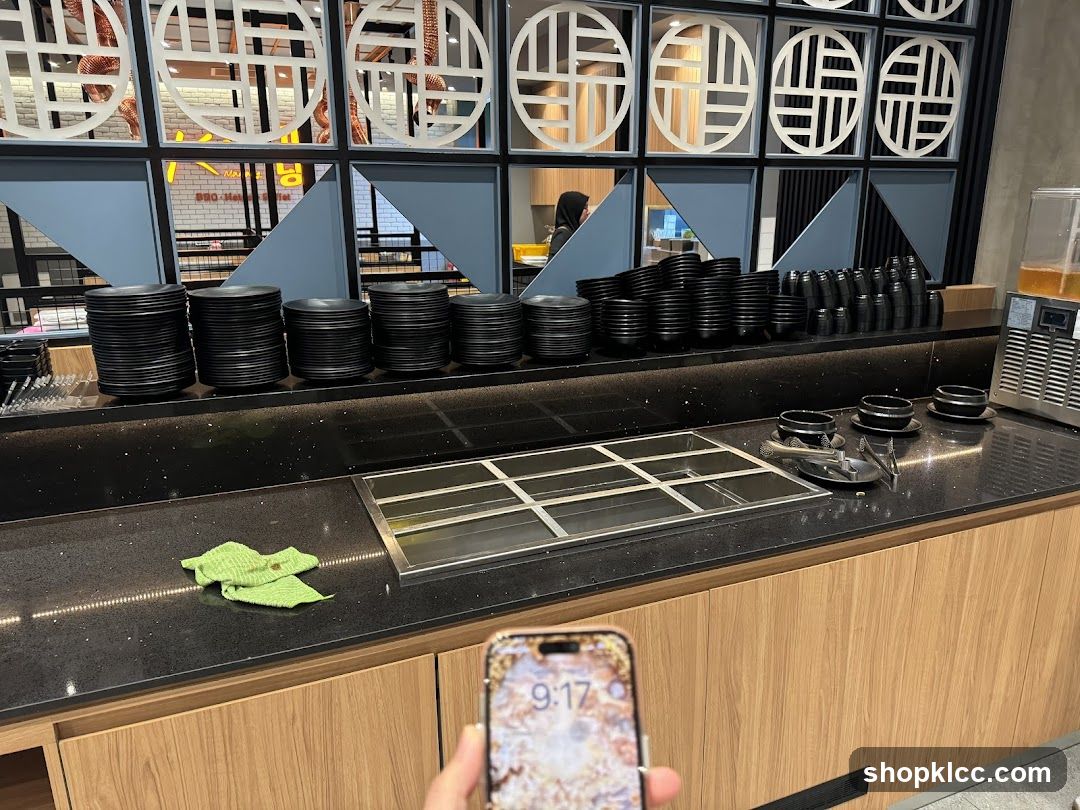 Buffet Counter with Plates and Bowls