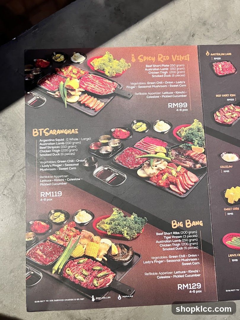 Korean BBQ Menu