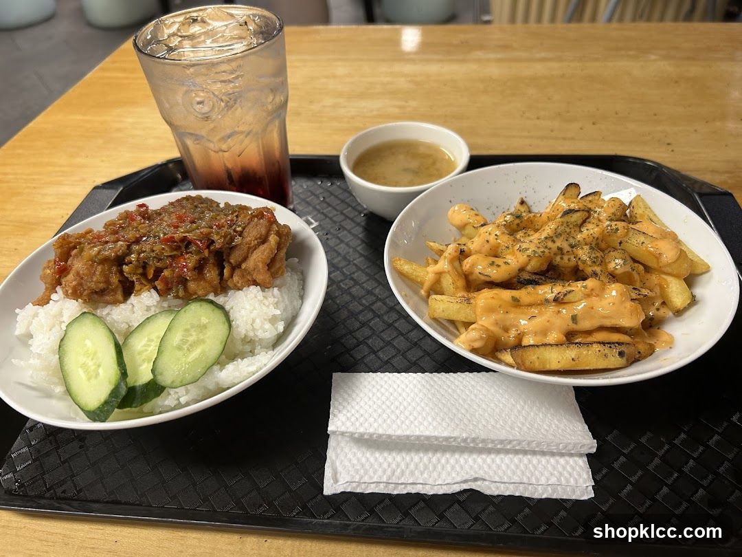 Meal with Rice, Fries, and Drink