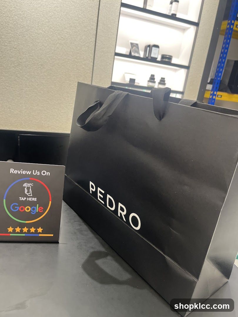 Pedro Shopping Bag and Google Review Card