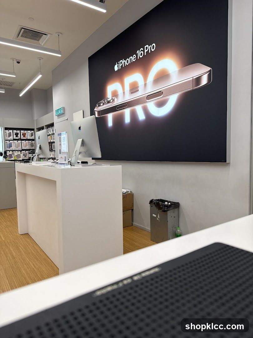 Apple Store Interior with iPhone 16 Pro Advertisement