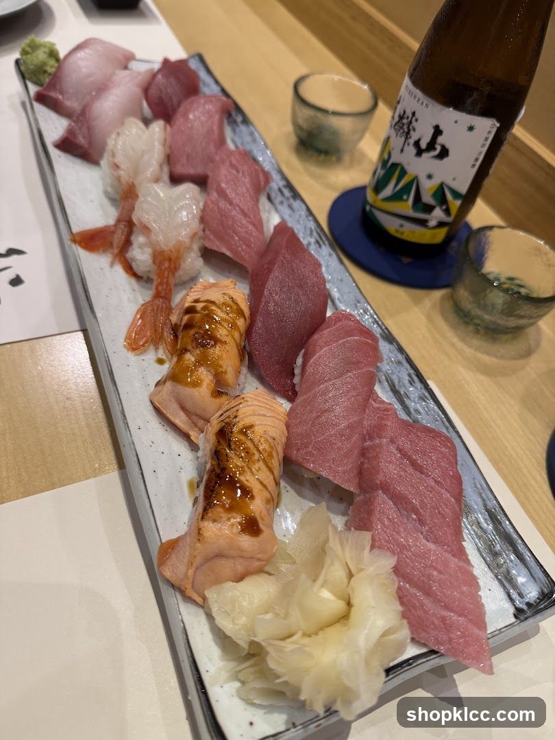 Sushi Platter with Sake Bottle