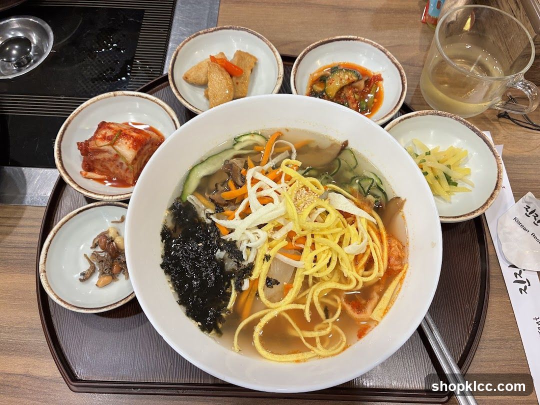 Korean Noodle Bowl with Side Dishes