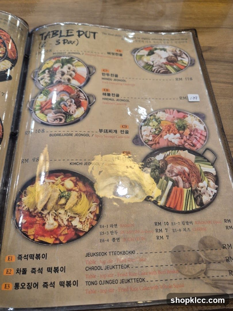 Table Pot Menu