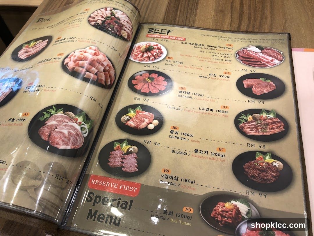Beef Menu