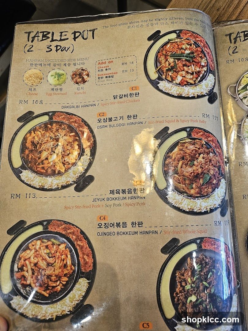 Table Pot Menu