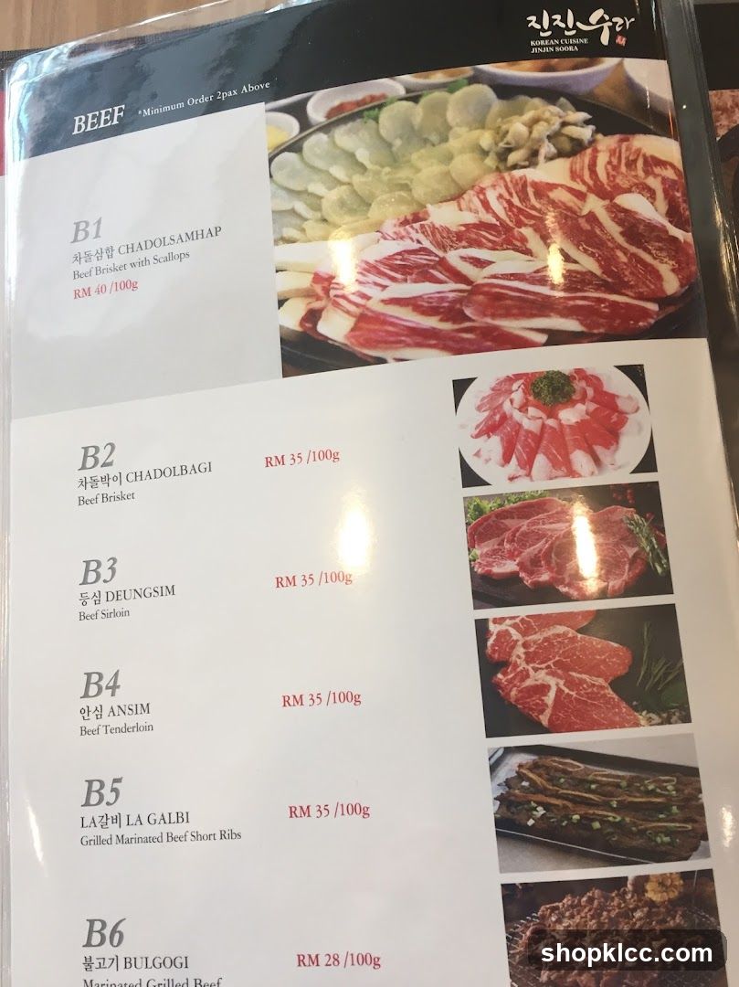 BEEF Menu - Korean BBQ Restaurant