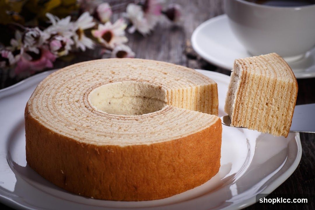 Baumkuchen cake with coffee