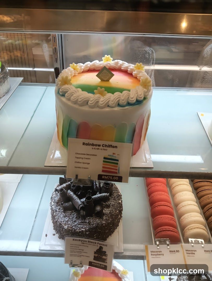 Cakes and Macarons in Display Case