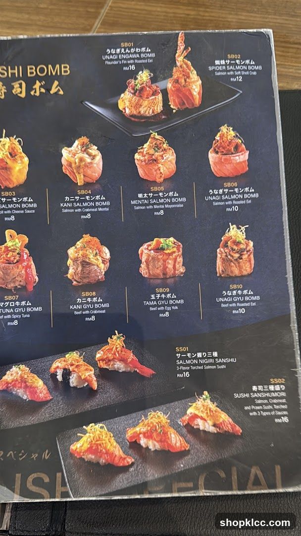 Sushi Bomb Menu