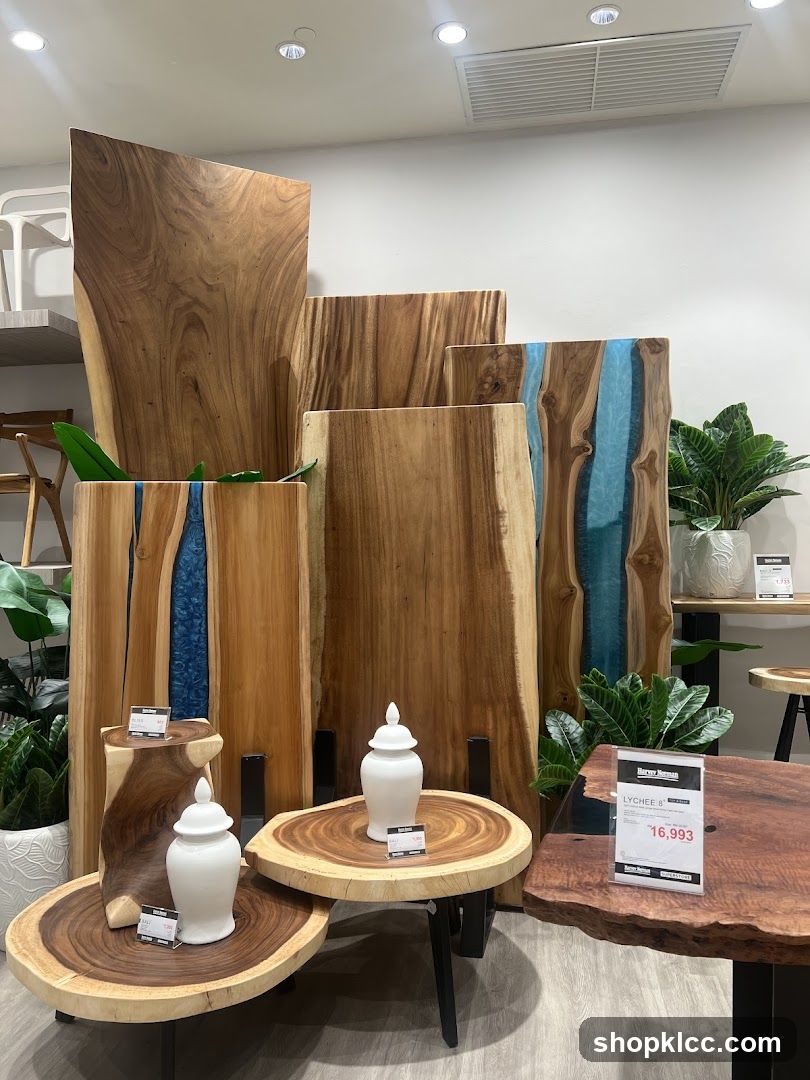 Live-edge wood furniture display