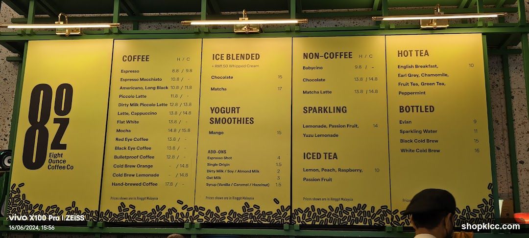 Eight Ounce Coffee Co. Menu