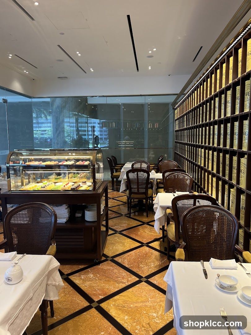 Tea Room Interior with Pastries and Tea Collection