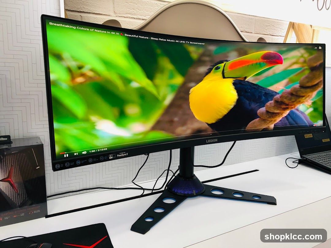 Curved Gaming Monitor Displaying Nature Scene